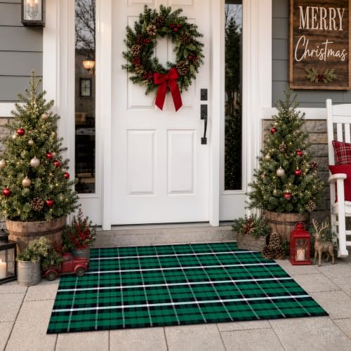 Christmas Door Mat Outdoor Buffalo Plaid Front Porch Rug Decor