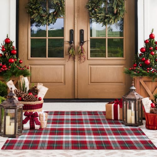 Christmas Door Mat Outdoor Red and Green Plaid Front Porch…
