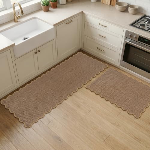 Kitchen Rugs and Mats Set of 2 Scalloped Kitchen Mats for…